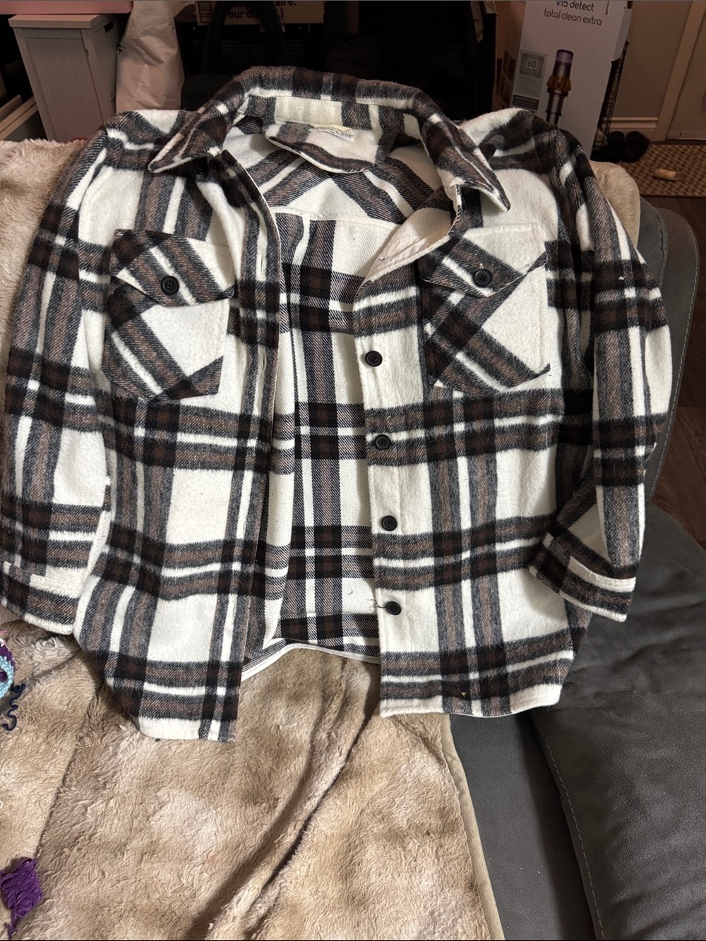 White and Brown Plaid Shacket